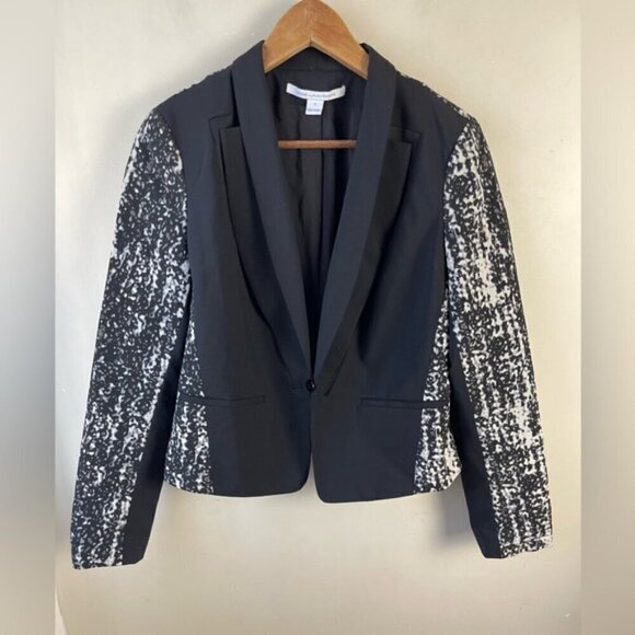 Diane von Furstenberg Black Olena Combo one button Blazer size 6 - Picture 3 of 14